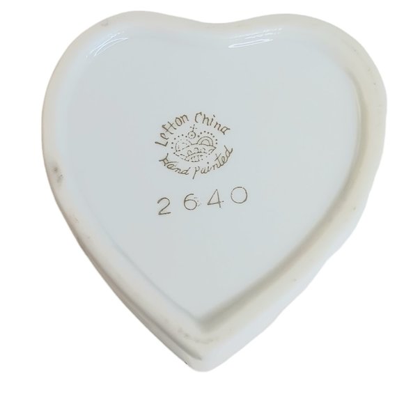 Lefton Heart Shaped Trinket Box Pink Flowers Gold Trim Jewlery Box - Picture 2 of 10